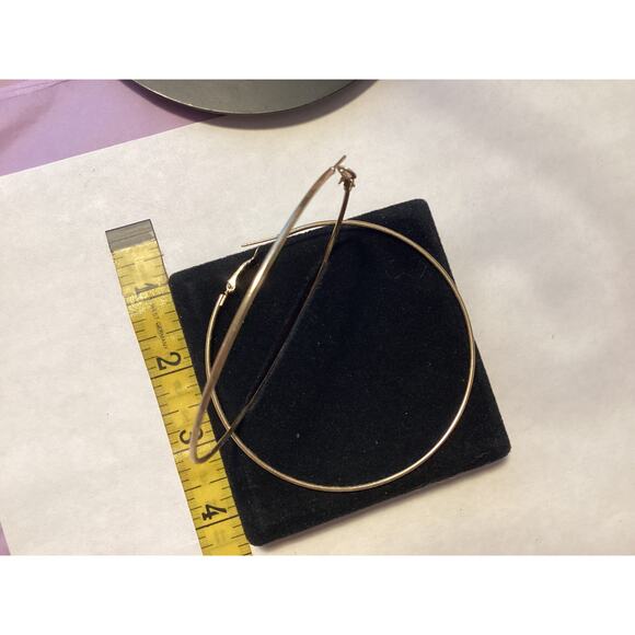 4021 NWOP 3" Vintage Plain Smooth Goldtone Hoop Shiny Tube Type Earrings - Picture 2 of 2